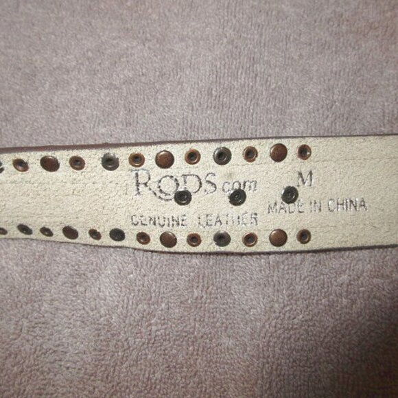 Rod's Arrow Beaded Hand Tooled Leather Belt Size M Rhinestones Studs Western - Picture 9 of 13